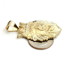 Load image into Gallery viewer, 14k yellow Gold lion head face with crown Leo zodiac fine Pendant charm 11.7g
