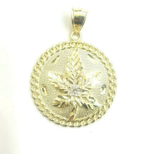 Load image into Gallery viewer, 10k yellow gold round marijuana leaf pendant charm cubic Zirconia 1.18" 6.6g
