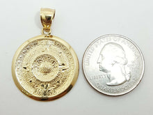 Load image into Gallery viewer, 14k yellow solid Gold Aztec mayan sun calendar azteca pendant jewelry 1.02" 3.6g
