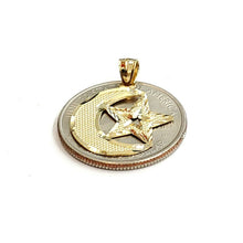 Load image into Gallery viewer, 10k yellow gold moon and star pendant charm diamond cut astronomy jewelry 0.9g
