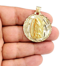Load image into Gallery viewer, 14k yellow gold round virgin Mary Guadalupe religious pendant diamond cut 7.4g
