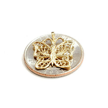 Load image into Gallery viewer, New 14k yellow Gold butterfly Pendant charm filigree gift fine jewelry 1.1g
