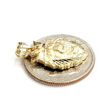 Load image into Gallery viewer, New 14k yellow Gold lion head face with crown Leo Pendant charm fine gift 2.4g
