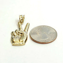 Load image into Gallery viewer, 10k yellow gold victory sign peace hand gesture pendant unisex diamond cut 2.1g
