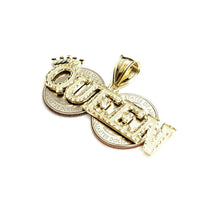 Load image into Gallery viewer, 10k yellow Gold Queen Crown Tiara Pendant charm diamond cut fine jewelry 5.9g
