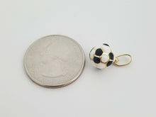 Load image into Gallery viewer, 14k yellow Gold enamel hollow soccer ball 3D Pendant charm 0.39" diameter 1.1g
