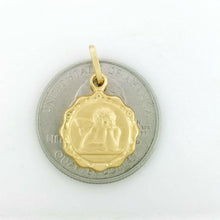 Load image into Gallery viewer, 14k yellow gold round hollow angel pendant charm fine gift jewelry 0.60" 1.5g
