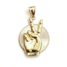 Load image into Gallery viewer, 10k yellow gold victory sign peace hand gesture pendant unisex shiny gift 2g
