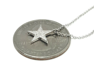 14k white Gold 0.09Ct Diamond star necklace gift for her 18" adjustable chain