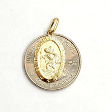 Load image into Gallery viewer, 14k yellow gold oval saint Christopher pendant charm fine religious jewelry 2.4g
