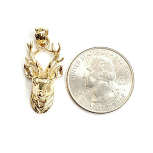 14k yellow Gold deer buck male head Hunting Pendant charm gift jewelry 4.2g