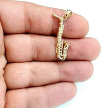 Load image into Gallery viewer, 14k yellow Gold 3D solid Saxophone Pendant charm gift instrument jewelry 3.6g
