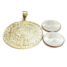 Load image into Gallery viewer, 10k yellow Gold solid Aztec Mayan sun calendar Azteca pendant gift 1.87" 14.2g
