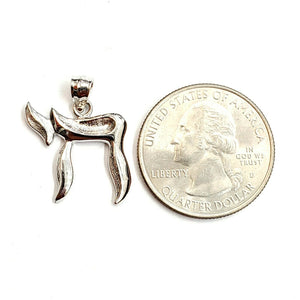 14k white gold chai Hay Jewish kabbalah god pendant charm religious jewelry 2.4g