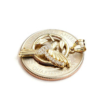 Load image into Gallery viewer, 14k yellow Gold solid hummingbird Pendant cubic zirconia fine jewelry 1.5g
