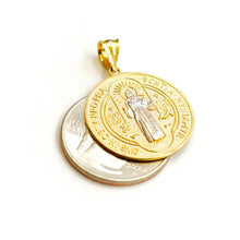 Load image into Gallery viewer, 14k gold two tone round saint Benedict San Benito pendant religious 0.96" 3.6g
