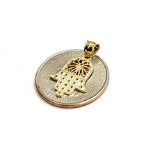 Load image into Gallery viewer, New 14k yellow gold khamsa hamsa hand lucky Jewish filigree pendant jewelry 1.2g

