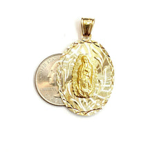 Load image into Gallery viewer, 14k yellow gold oval virgin Mary Guadalupe religious pendant diamond cut 5.8g
