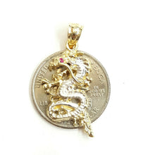 Load image into Gallery viewer, New 14k two tone Gold dragon Pendant charm fine jewelry 3D red eye unisex 3.2g
