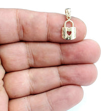 Load image into Gallery viewer, 14KT Yellow Gold tiny padlock with heart pendant charm gift Fine Jewelry 1.3g
