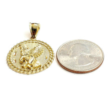Load image into Gallery viewer, 10k yellow Gold round eagle Pendant charm necklace diamond cut fine jewelry 4.6g

