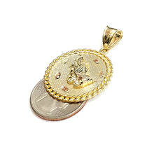 Load image into Gallery viewer, 10k yellow gold round praying hands pendant charm fine gift jewelry 1.18" 6g
