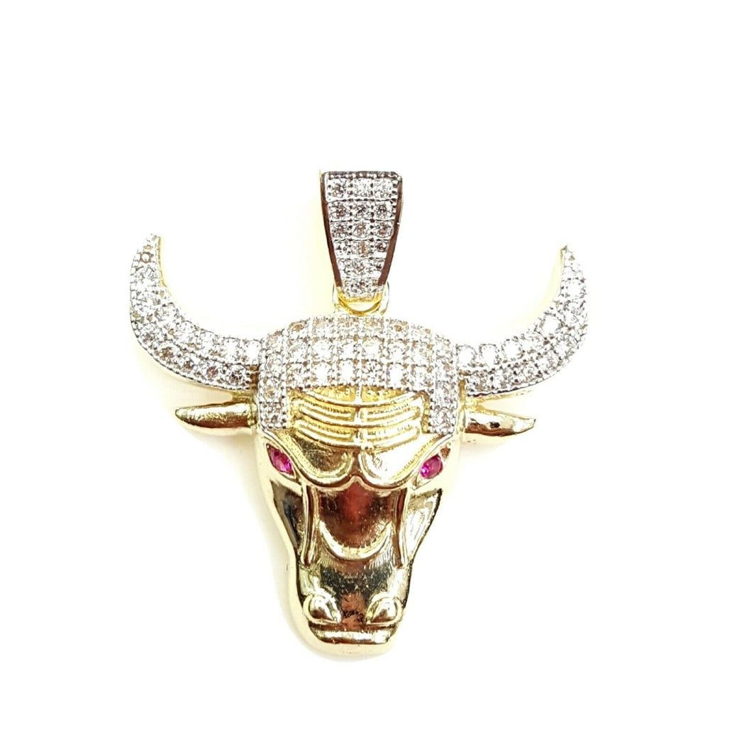 14k yellow Gold Taurus bull zodiac Pendant cubic zirconia fine gift jewelry 4.8g