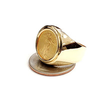 Load image into Gallery viewer, 14K Gold plain men&#39;s coin ring size 10 13.5g 5 dollars 1/10 oz 22k American eagle
