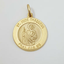 Load image into Gallery viewer, New 14k yellow gold round saint Jude Judah Thaddeus pendant religious 0.73" 3.1g
