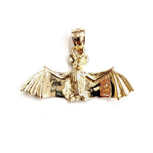 Load image into Gallery viewer, 14k yellow gold 3D bat open wings pendant charm gift fine jewelry polished 2.5g
