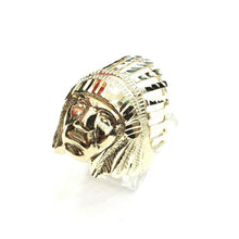 Load image into Gallery viewer, 10k yellow gold native american Indian chief head men&#39;s Ring diamond cut Size 10
