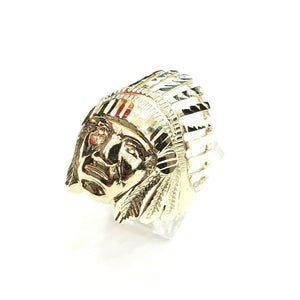 10k yellow gold native american Indian chief head men's Ring diamond cut Size 10