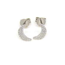 Load image into Gallery viewer, New 14k white Gold 0.11Ct Round Diamond moon stud Earrings Push Back Fastening
