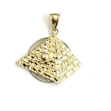 Load image into Gallery viewer, 10k yellow solid Gold Egyptian pyramid eye Pendant diamond cut fine jewelry 4g
