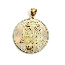 Load image into Gallery viewer, 14k yellow gold khamsa Hay hamsa hand lucky Jewish filigree pendant jewelry 1.7g
