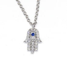 Load image into Gallery viewer, 14k white gold 0.08ct diamond khamsa hand Jewish necklace 18&quot; adjustable chain
