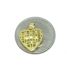 Load image into Gallery viewer, New 10k yellow Gold 3D filigree Heart necklace pendant fine gift jewelry 1.2g
