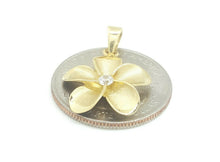 Load image into Gallery viewer, New 14k yellow Gold Hawaiian flower pendant cubic zirconia fine jewelry 1.9g
