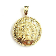 Load image into Gallery viewer, 10k yellow gold hollow two sided Jesus &amp; virgin Guadalupe pendant 2.18" 27g
