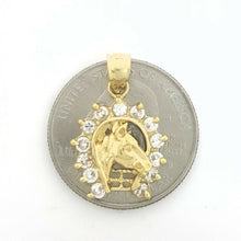 Load image into Gallery viewer, 14k yellow Gold horseshoe Pendant zirconia lucky fine gift jewelry unisex 2.4g
