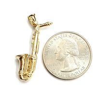 Load image into Gallery viewer, 14k yellow Gold 3D solid Saxophone Pendant charm gift instrument jewelry 3.6g
