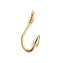 Load image into Gallery viewer, 14k Yellow Gold 3D fish hook Pendant slide charm fishing gift fine jewelry 2g
