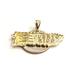 New 10k yellow gold Puerto Rico outline map pendant charm gift fine jewelry 3.7g