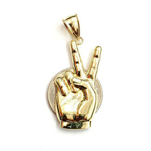Load image into Gallery viewer, New 10k yellow gold victory sign peace hand gesture pendant unisex polished 3.3g
