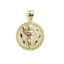 Load image into Gallery viewer, 10k yellow gold round angel pendant charm diamond cut gift jewelry 0.97" 4.1g
