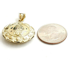 Load image into Gallery viewer, New 10k yellow gold hollow two sided Jesus &amp; virgin Guadalupe pendant 1.03" 4.6g
