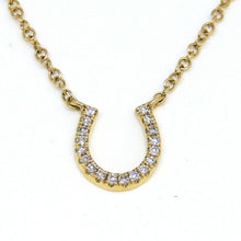 Load image into Gallery viewer, 14k yellow Gold 0.06Ct Diamond horseshoe necklace gift luck 18&quot; adjustable chain
