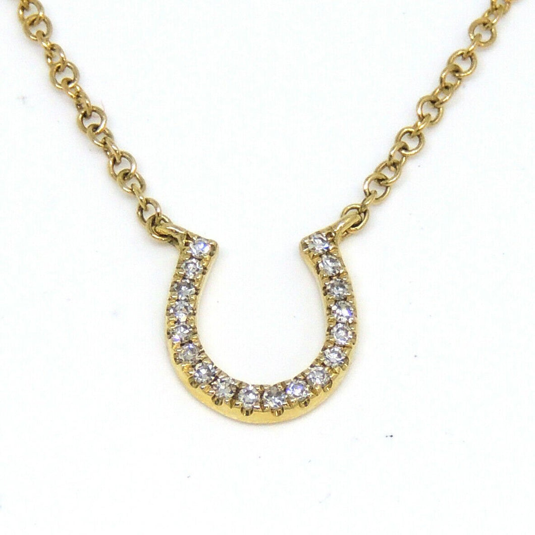 14k yellow Gold 0.06Ct Diamond horseshoe necklace gift luck 18