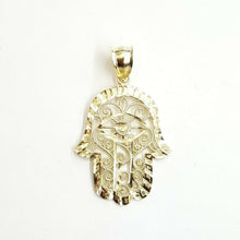 Load image into Gallery viewer, 10k yellow gold khamsa hamsa hand lucky Jewish filigree pendant fine gift 2.1g
