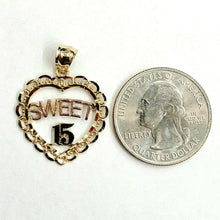 Load image into Gallery viewer, 14k tri color Gold heart sweet 15 años 15 years Pendant charm fine jewelry 2.1g
